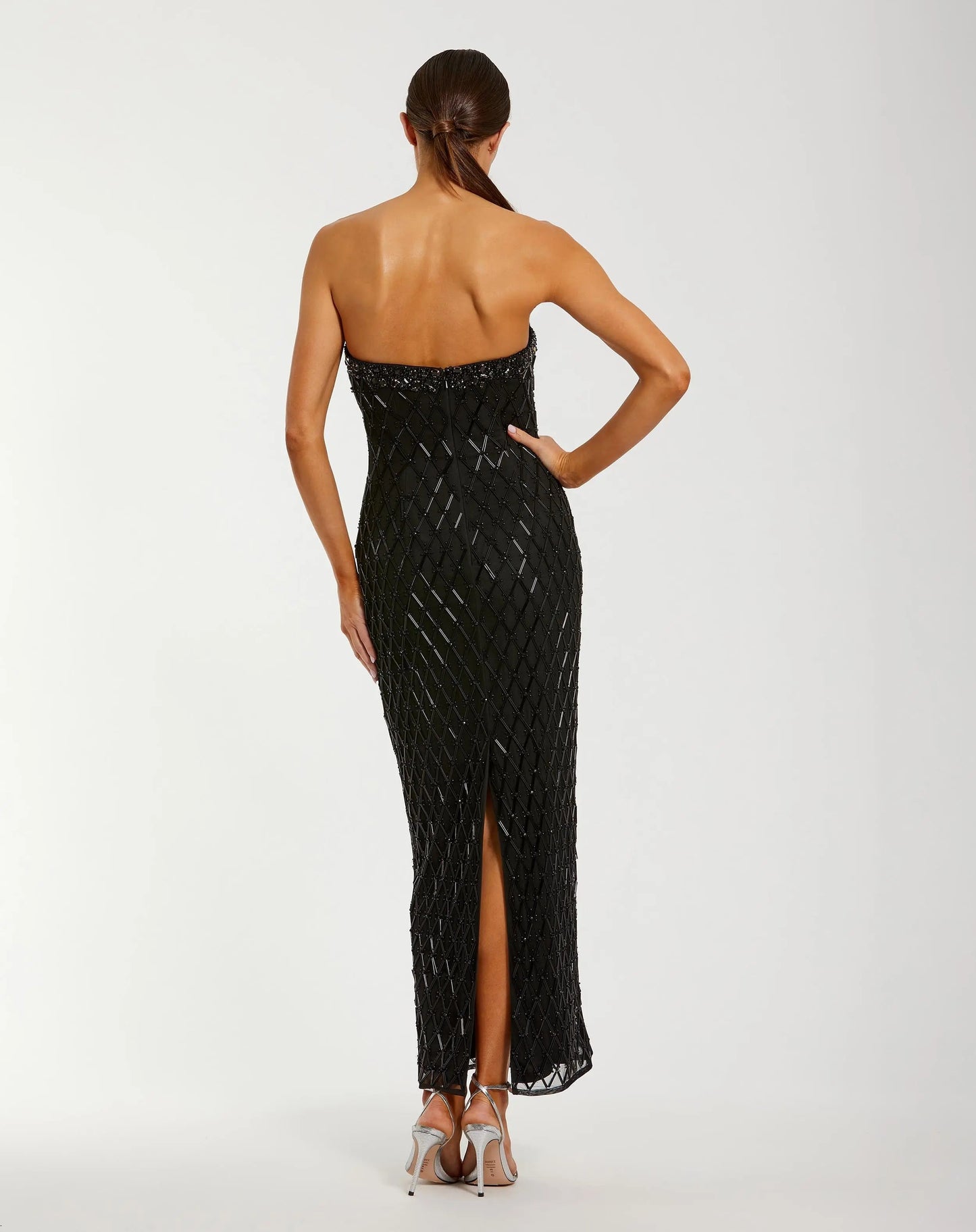Black Strapless Embellished Column Dress