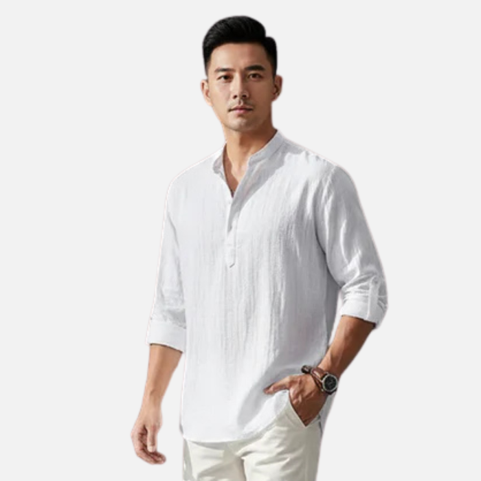 Men's Linen Henley Shirt Long Sleeve – Casual Summer