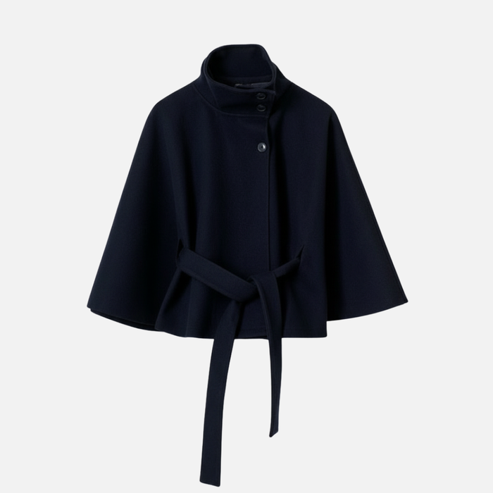 Women’s Elegant Belted Wool Cape Coat