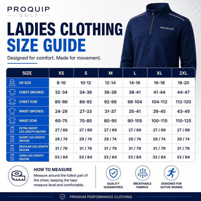 ProQuip Ladies Size Guide