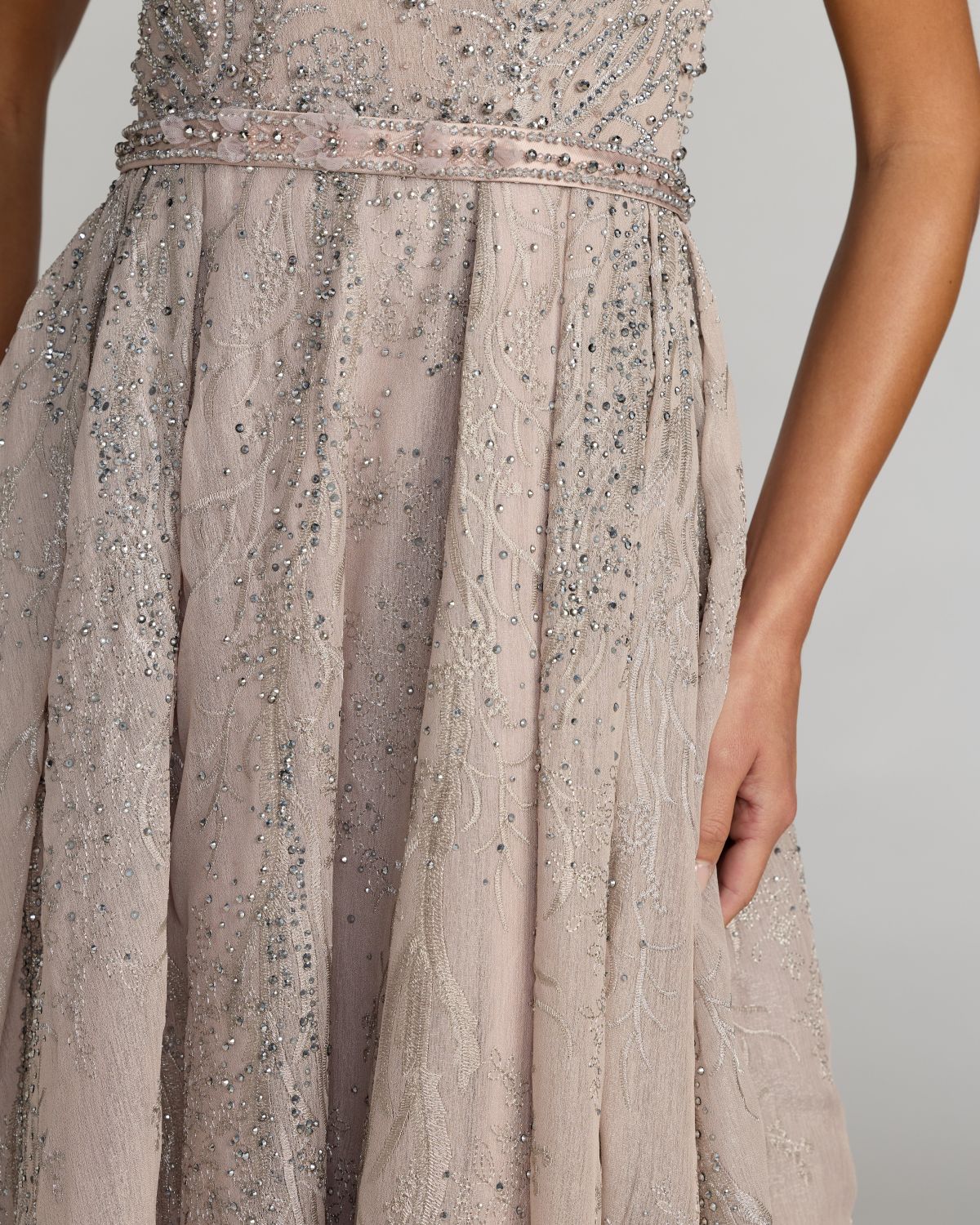 Light Purple Beaded Cap Sleeve A-Line Gown with Slit