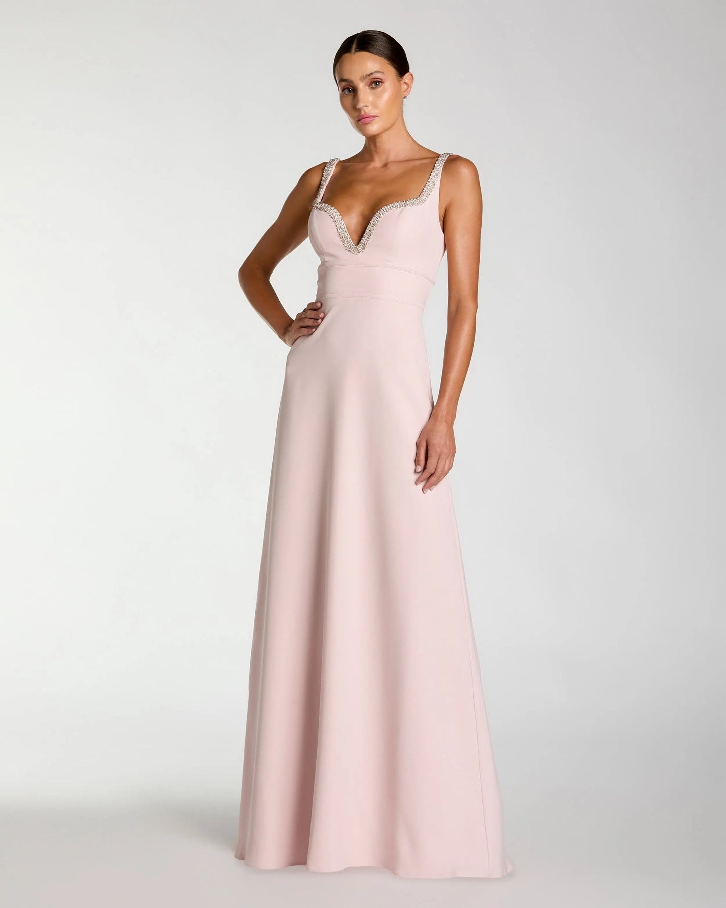 Crepe A-Line Gown With Rhinestone Trim