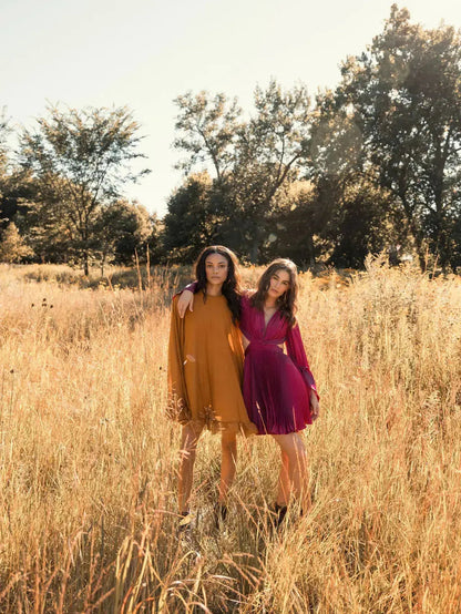 Dark Yellow High Neck Ruffle Hem Cape Mini Dress