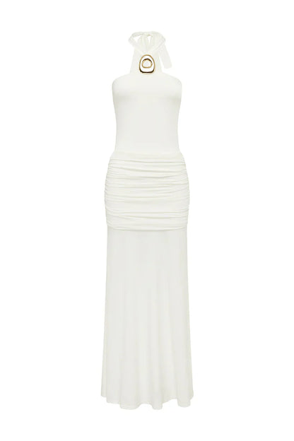 ALOLA HALTER MAXI DRESS - WHITE