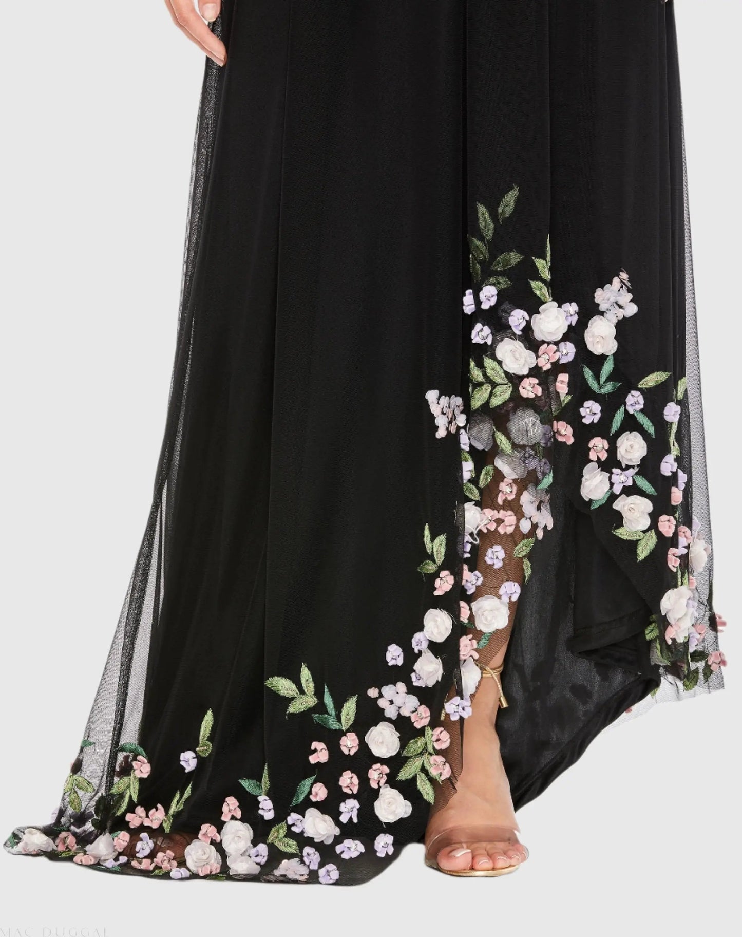 Black One Shoulder Embellished Trapeze Gown