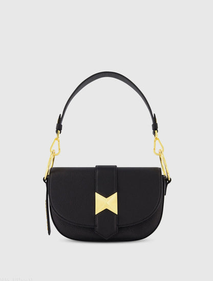 Grain Leather Saddle Bag With Gold Hardware - FINAL SALE