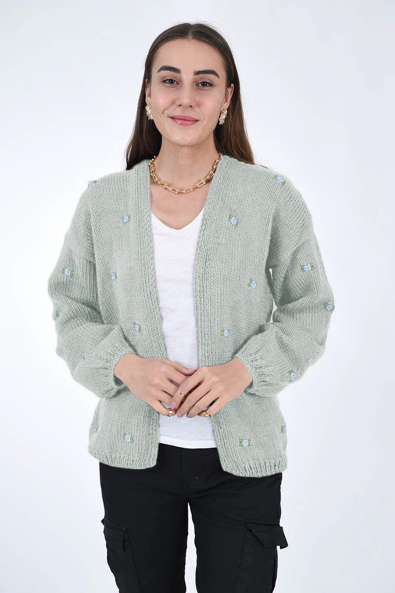 WINTER BLOOM BLUE ROSE Cotton Cardigan