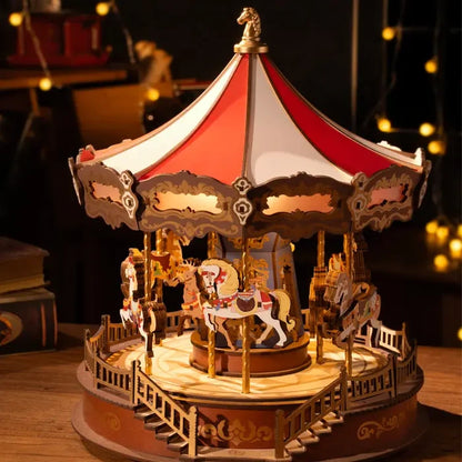 AMC01 Classic Carousel Diy Music Box 3D Wooden Puzzle