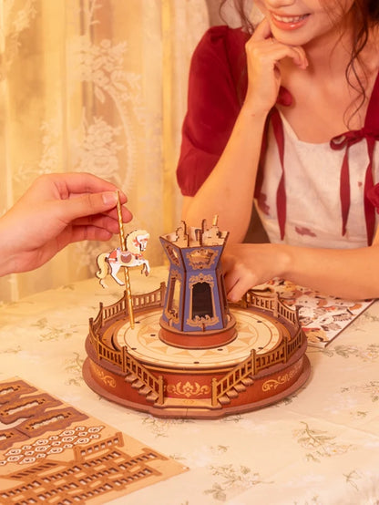 AMC01 Classic Carousel Diy Music Box 3D Wooden Puzzle