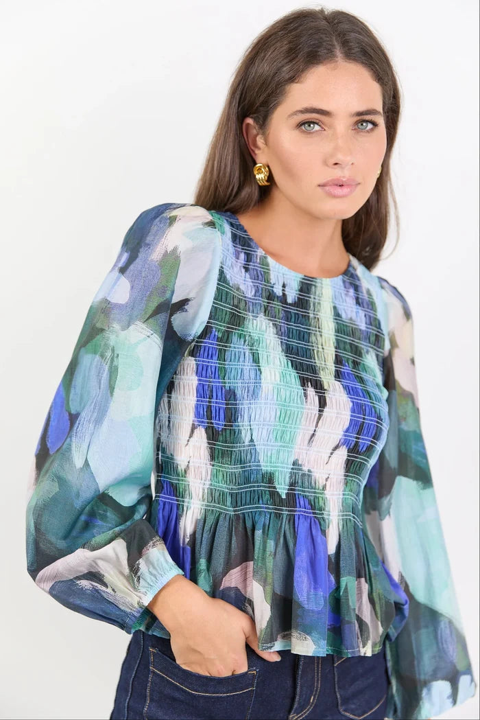 AMONG THE BRAVE - ASSENT TOP - Blue abstract Print