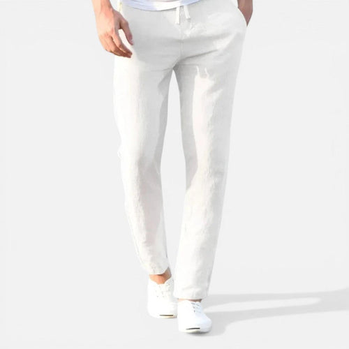 Men's linen trousers with drawstring and straight leg 0