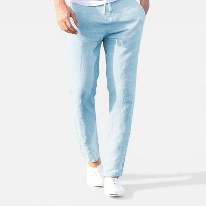 Men's linen trousers with drawstring and straight leg 1