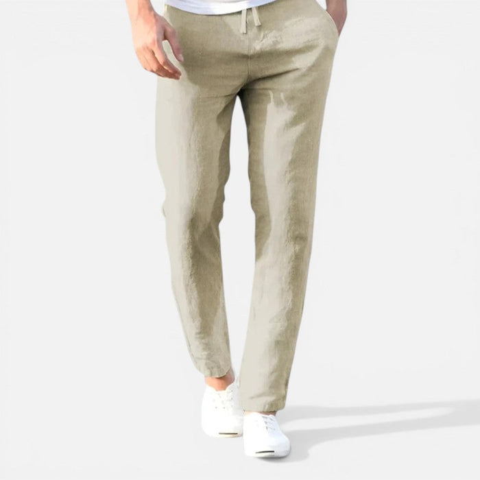 Men's linen trousers with drawstring and straight leg 2