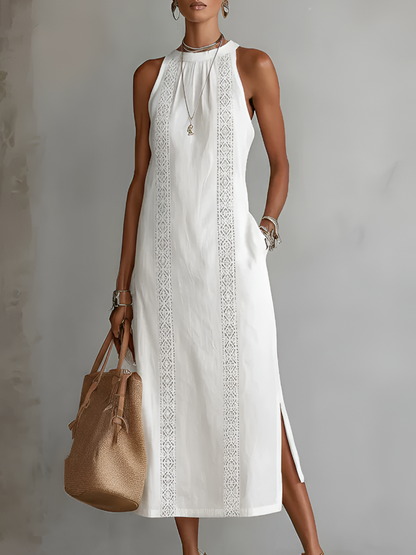 Jimena | Linen Midi Dress with Mao Collar 0