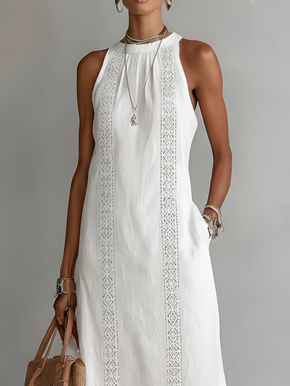 Jimena | Linen Midi Dress with Mao Collar 2