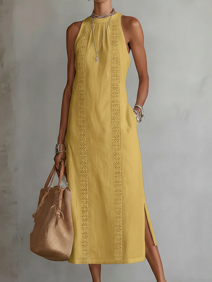 Jimena | Linen Midi Dress with Mao Collar 5