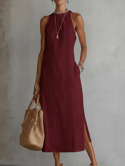 Jimena | Linen Midi Dress with Mao Collar 6