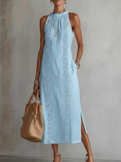 Jimena | Linen Midi Dress with Mao Collar 7