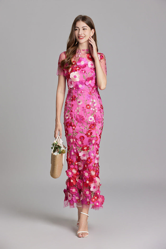 Women's Sheer Summer Dress with Floral Embroidery 1