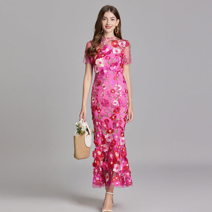 Women's Sheer Summer Dress with Floral Embroidery 3