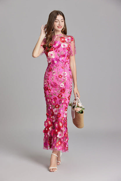 Women's Sheer Summer Dress with Floral Embroidery 4