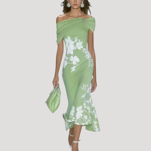 Elegant Floral Off-Shoulder Midi Dress 0
