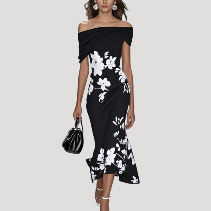 Elegant Floral Off-Shoulder Midi Dress 1