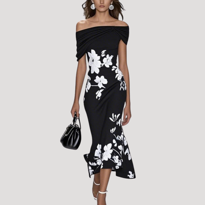 Elegant Floral Off-Shoulder Midi Dress 1
