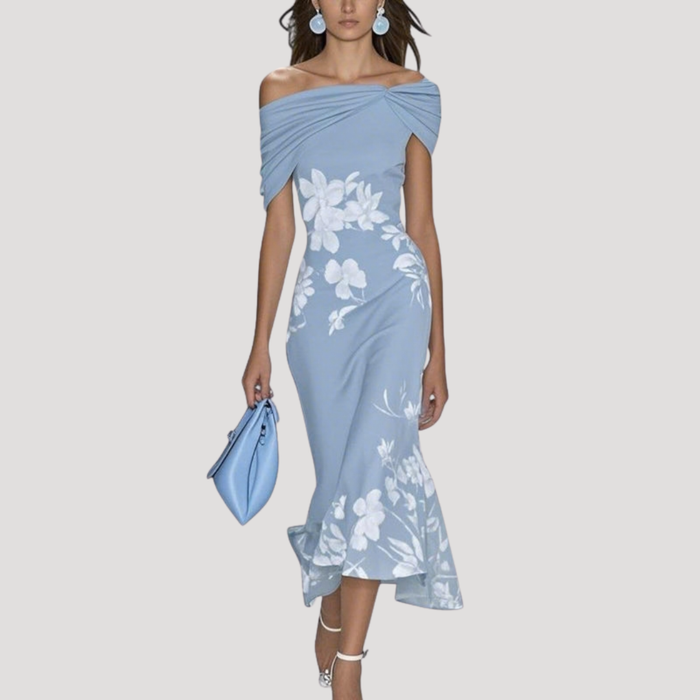 Elegant Floral Off-Shoulder Midi Dress 2
