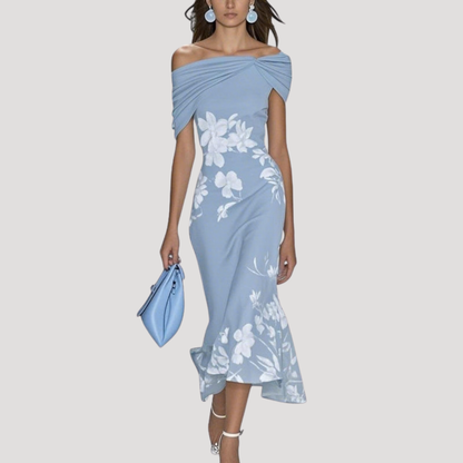 Elegant Floral Off-Shoulder Midi Dress 2