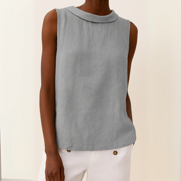 Elspeth | Women's Casual Sleeveless Linen Top Round Neck 0