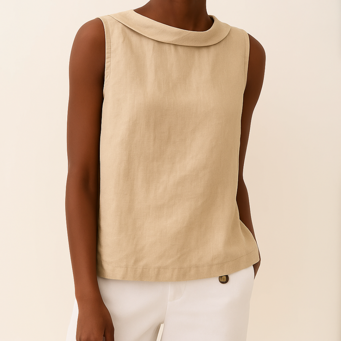 Elspeth | Women's Casual Sleeveless Linen Top Round Neck 2