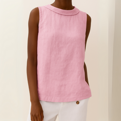 Elspeth | Women's Casual Sleeveless Linen Top Round Neck 6