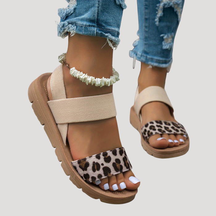Women’s Comfortable Leopard Print Cross Strap Flat Sandals 0
