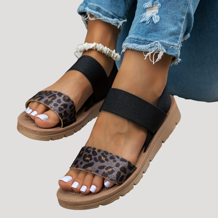 Women’s Comfortable Leopard Print Cross Strap Flat Sandals 5