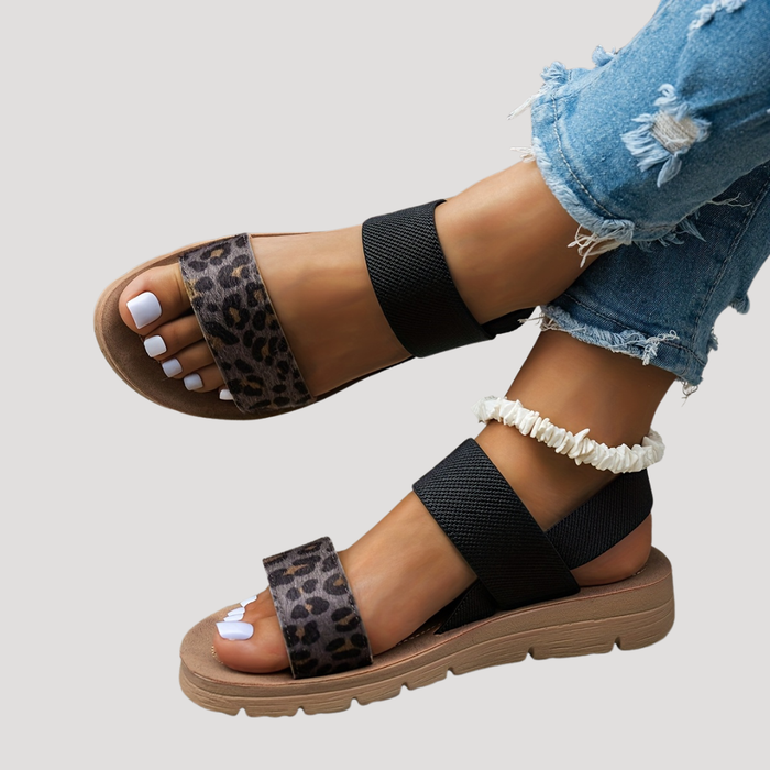 Women’s Comfortable Leopard Print Cross Strap Flat Sandals 7