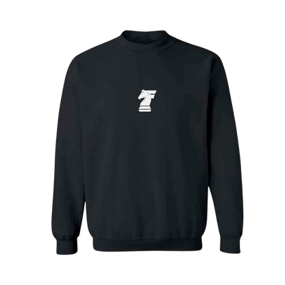 Black sweatshirt with a white logo on a white background