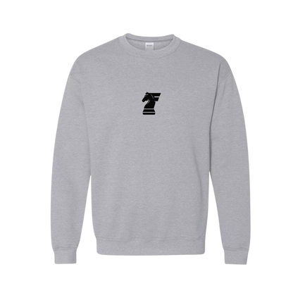 Gray sweatshirt with a black logo on a white background