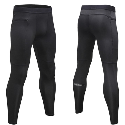 Black compression leggings shown from front and back on a white background