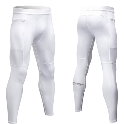 White compression leggings shown from front and back on a white background