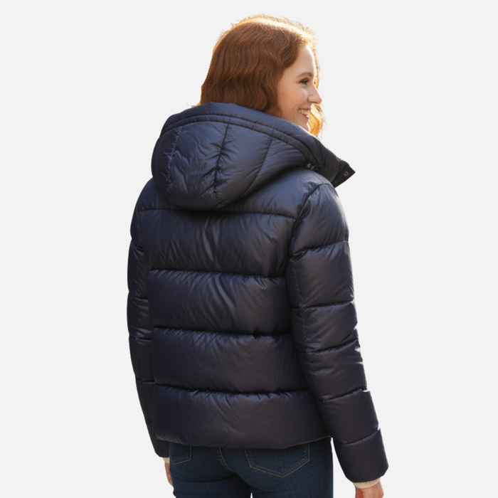 Glossy Puffer Jacket with Hood for Women