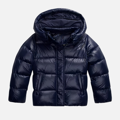 Glossy Puffer Jacket with Hood for Women