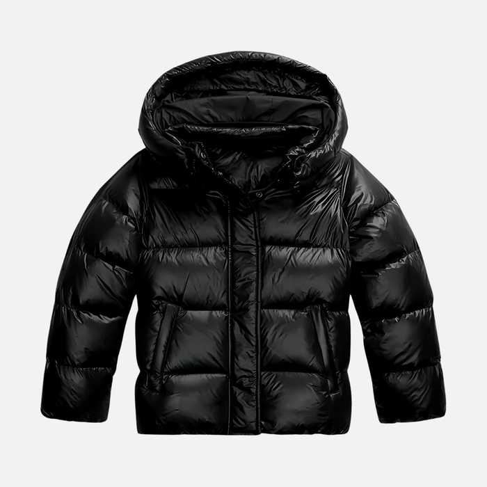 Glossy Puffer Jacket with Hood for Women