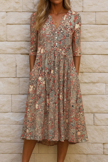 Harlow | Graceful V-Neck Elegance Midi Dress 0