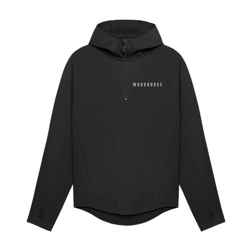 Black hoodie with 'WORKHOUSE' logo on a white background