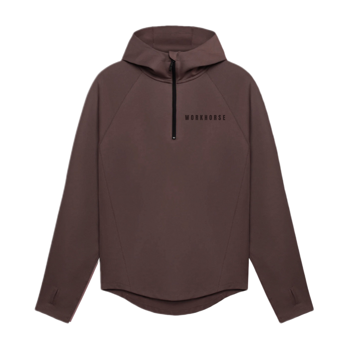 Brown hoodie with a brand logo on a white background