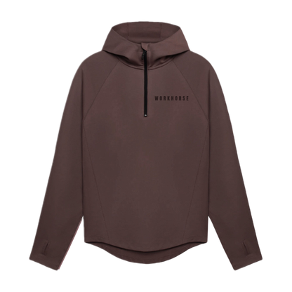Brown hoodie with a brand logo on a white background