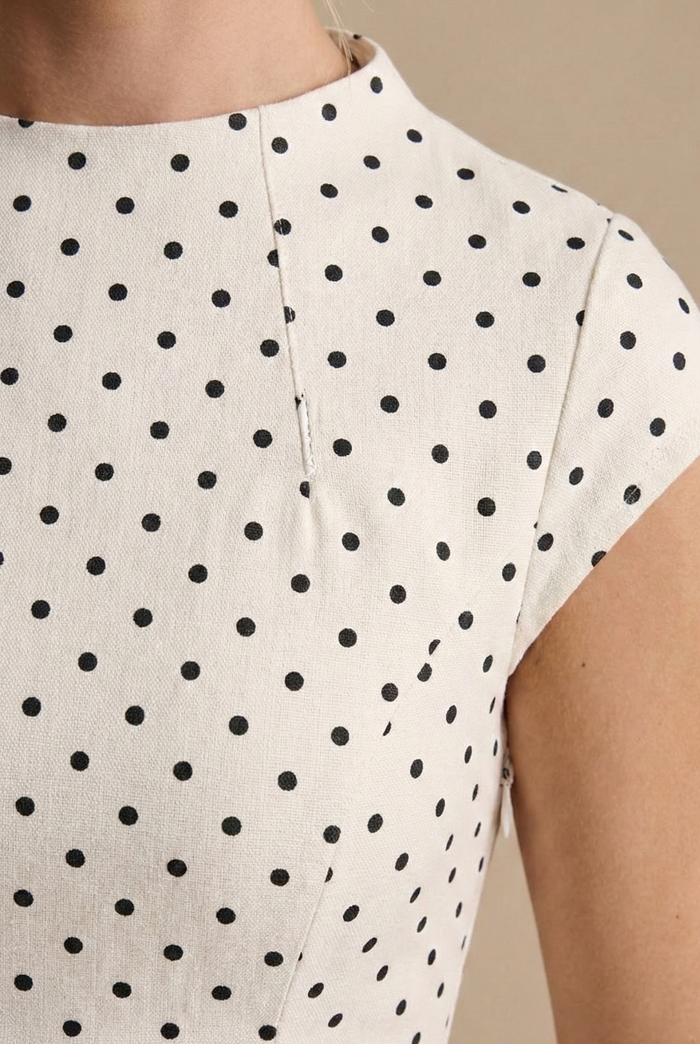 Women's Polka Dot Maxi Dress - High Neck Cap Sleeve - Full Skirt 2
