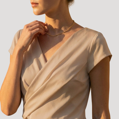 Women’s Short Sleeve Draped Wrap V-Neck Blouse Top 2