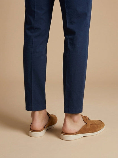 Men's Suede Mule Loafers - Open Back - Metal Bar Detail - Flat Rubber Sole 1